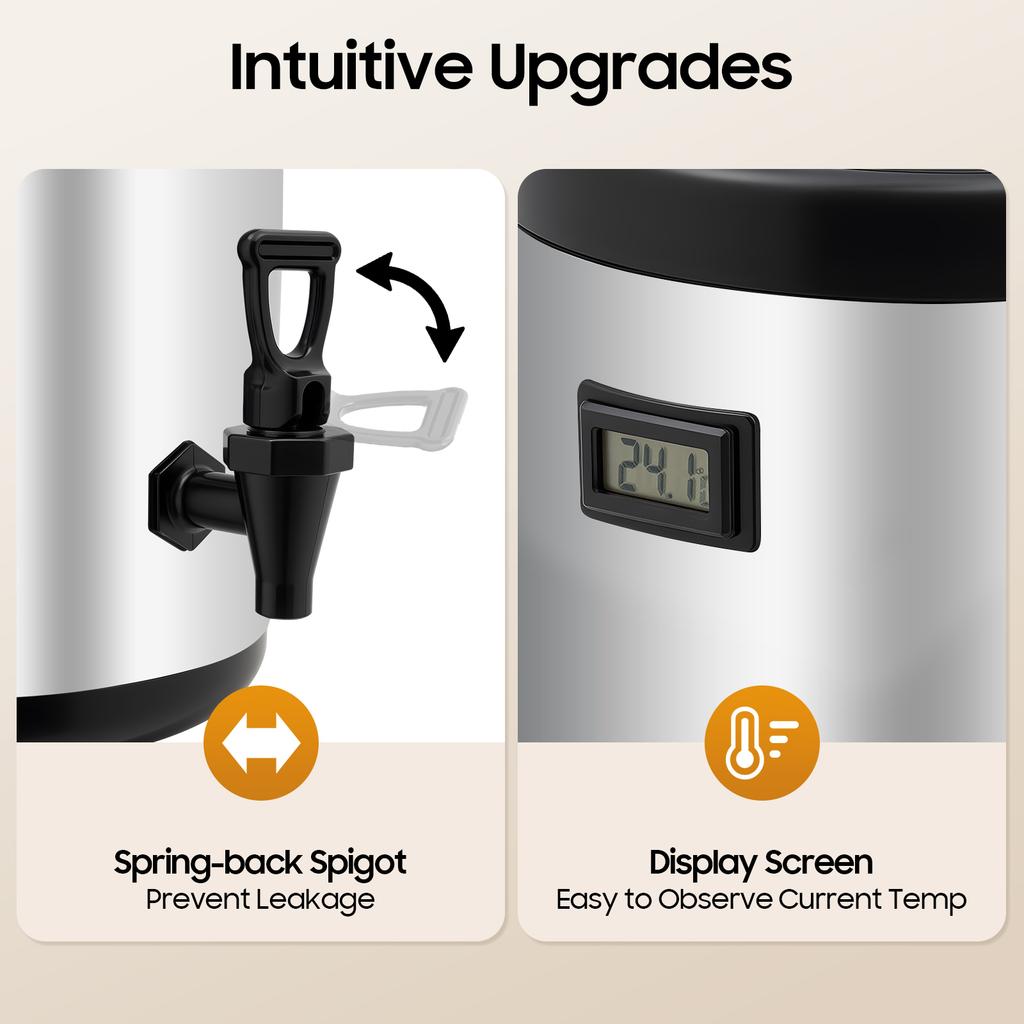 3.17Gal Insulated Beverage Dispenser, 12H Hot/Cold, 304 Stainless Steel with Faucet for Party Wedding Outdoor Camping