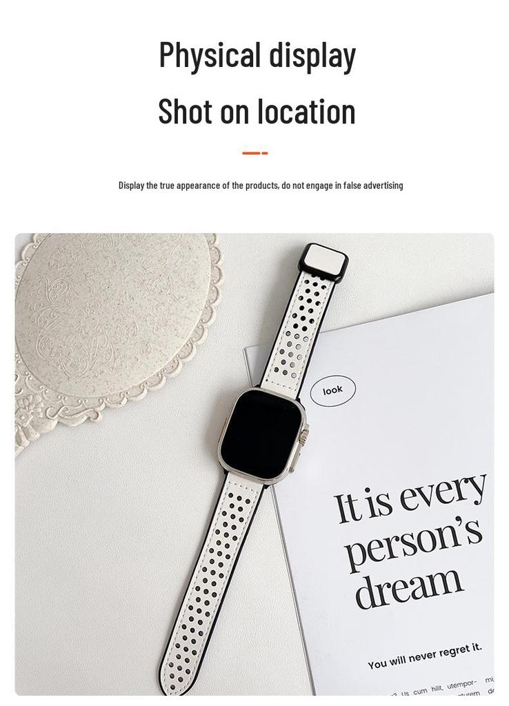 Совместимый силиконовый ремешок-кожа для Apple iWatch Ultra: Дышащий стиль с отверстиями и квадратной пряжкой.