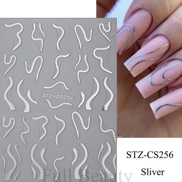 Nail Art Sticker, French Bronzing Scribbled Metal Gold Line Adhesive Nail Sticker