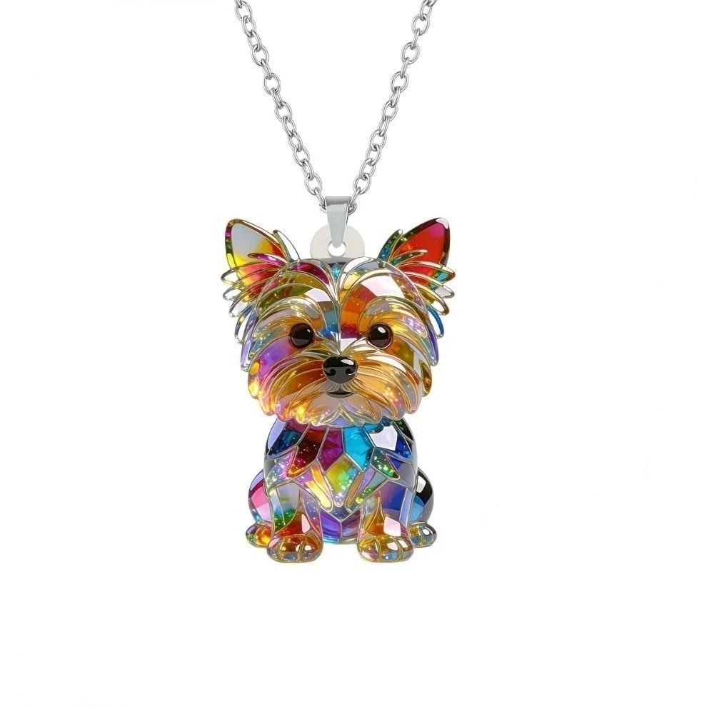 Friendship Yorkshire Terrier Necklace 2D Flat Dog Pendant Necklace Long Sweater Chain  Women