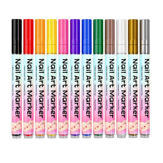 12/24 Colors Nail Art Pen Set Quick Dry Graffiti Nail Art Markers Fine Tip Waterproof Polish Pens Drawing Painting Liner Brush for DIY Nail Art Tool