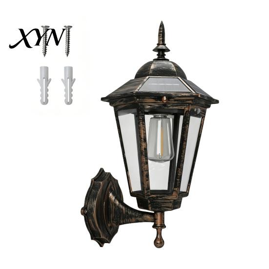 Automatic Dusk To Dawn Solar Light Vintage Wall Light, Motion Sensor Outdoor Sconce with Glass European Style Lamp Shade, Waterproof Garden