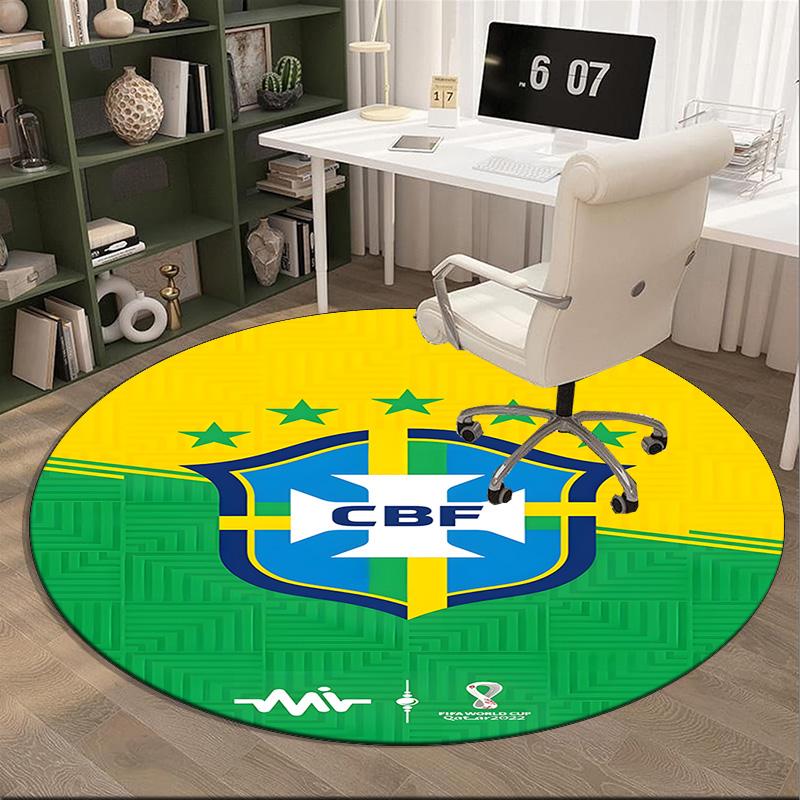 1PC round rug Brazilian Football Crest Printed Round Area Rug ,Rug For Home Office, Round Chair Rug, Decorative Carpet Fan gifts Christmas gift
