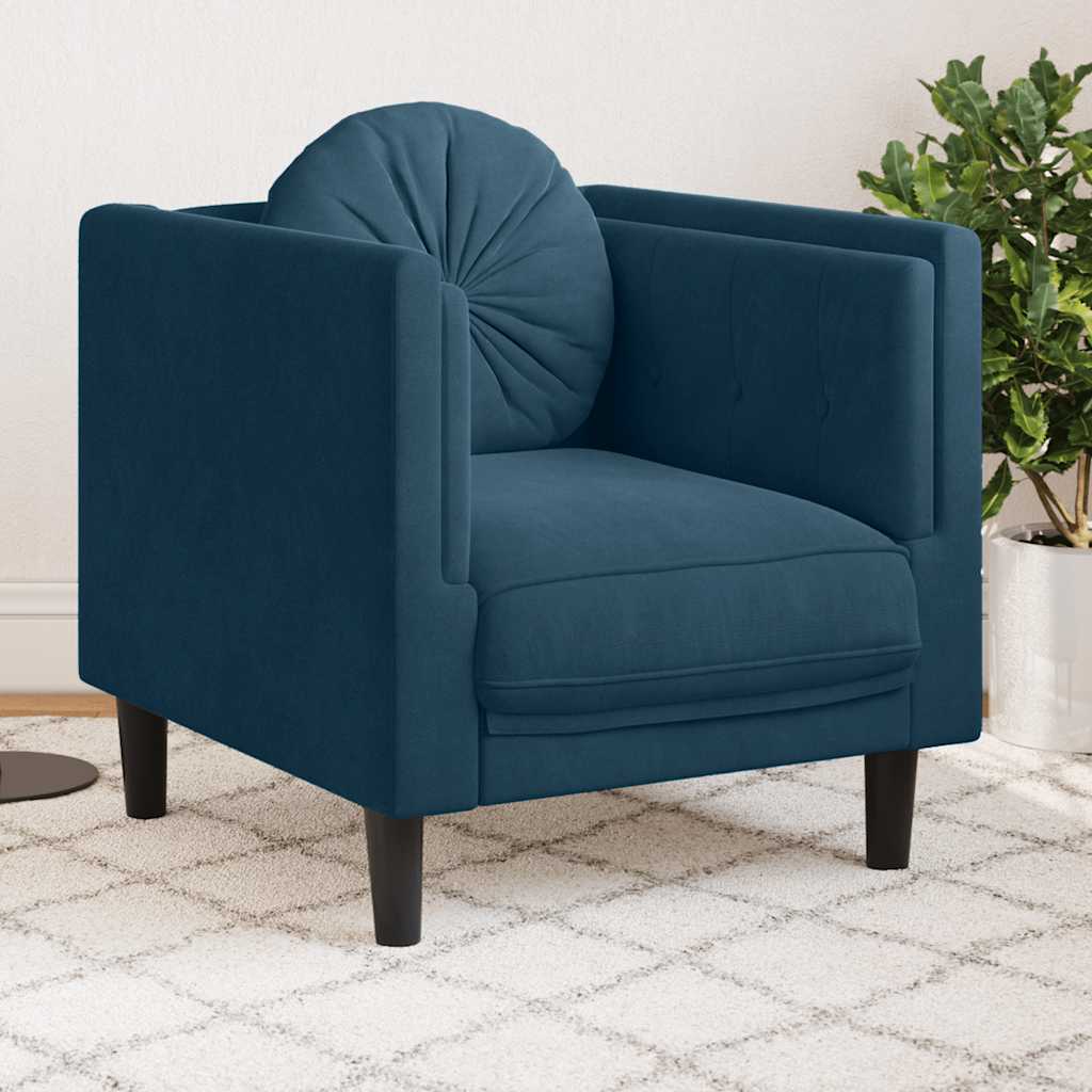 Armchair with Cushion Blue Velvet