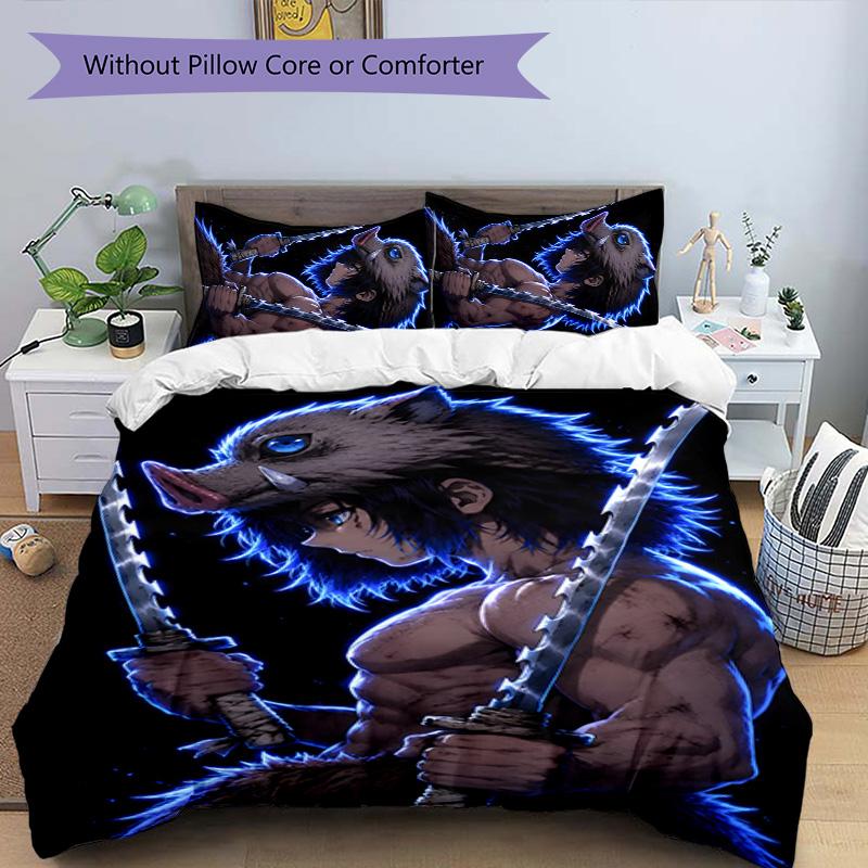 3pcs Hashibira Inosuke1 Design Cover Set - HD Printed Bedding with 1 Cover and 2 Pillowcases - Perfect for Home and Dorm Decor