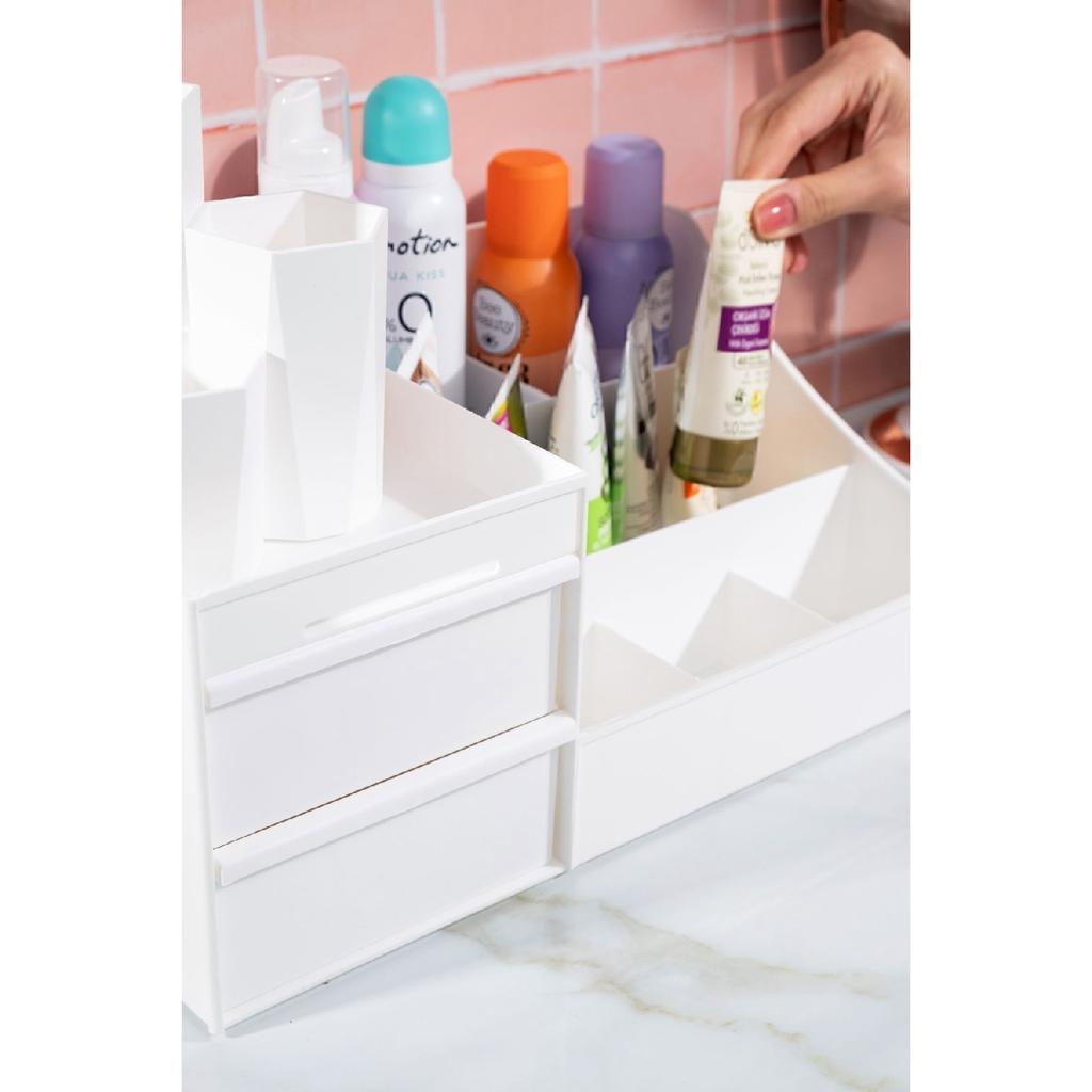 Elegance Xl (35cm) Makeup Cosmetic Perfume Cream Serum Organizer With Drawers White