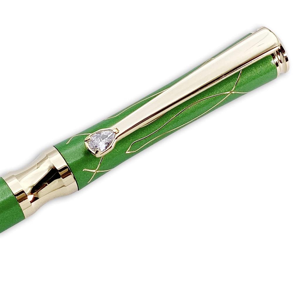 LACHIEVA LUX Jinki Luxury Writing Instruments Stationery with Swiss Crystal Luxury Metal Ballpoint Pen Gift Set One Black and One Green Clip, (German