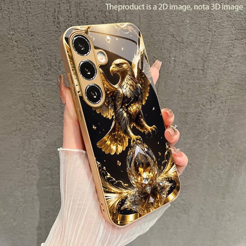 Чехол для телефона 2D с рисунком Золотого Орла для Samsung S26 S25 S24 S23 S22 S21 S20 A56 A36 A16 - Золотой Защитный Стеклянный Чехол