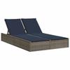 Double Sun Lounger with Cushions Grey Poly Rattan