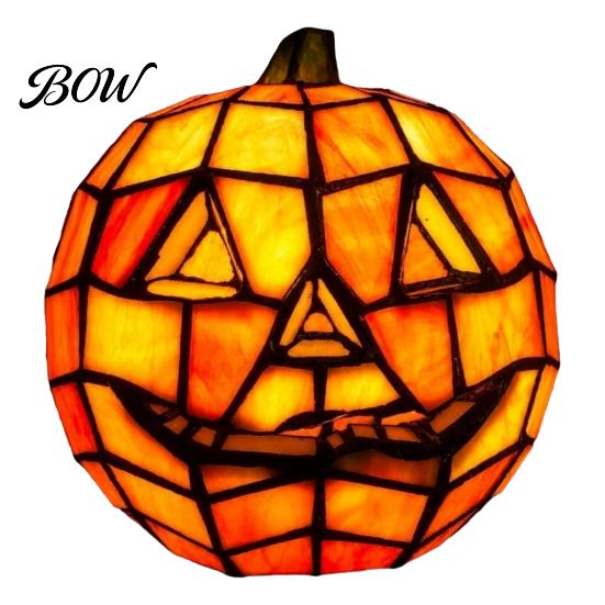 Halloween Pumpkin Light Stained Glass Lamp, Bedside Table Orange Lamp Accent Night for Indoor, Home, Holiday Party Decor Outdoor Decoration