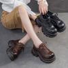 British Style Platform Shoes Commuting Height Increasing Genuine Leather Lace Up Women's Shoes