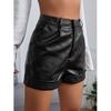 Fashion Women's Diagonal Pockets Casual PU Imitation Leather Shorts High Waist Stretch Shorts