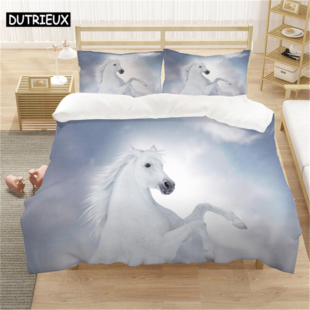 Комплект постельного белья White Horse Queen Bedding Duvet Cover Set Bedding Bed Cover Cotton Queen Bed Cover Set Bed Set Bedding