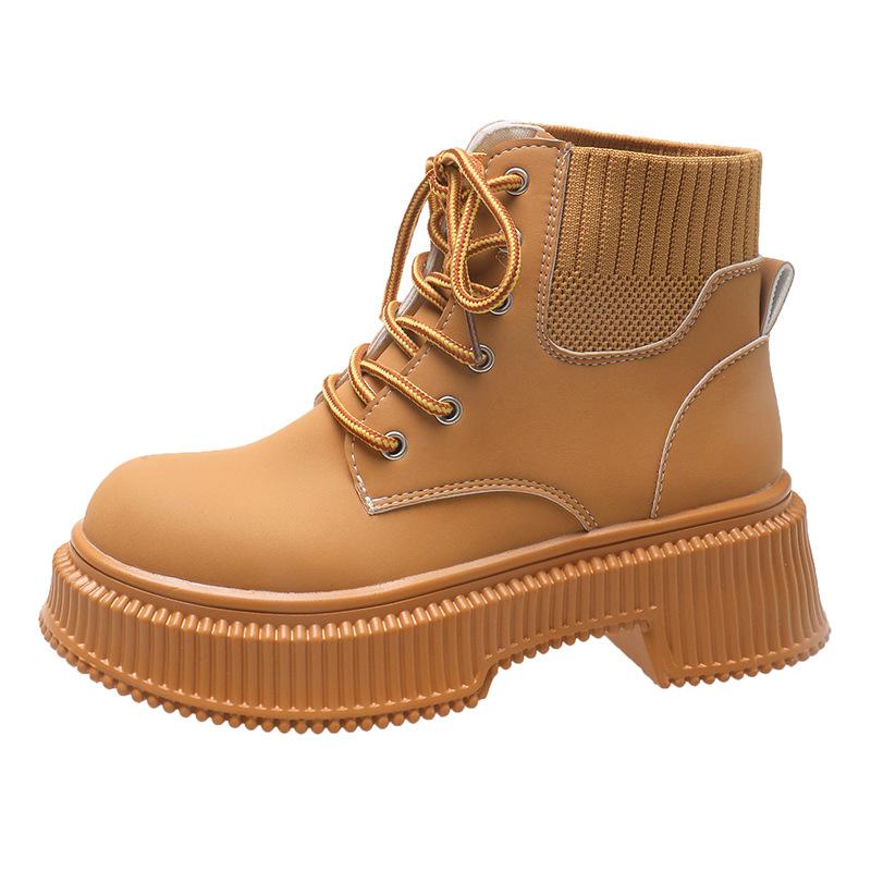 Thick Sole Boots Women's 2024 Autumn/Winter New Vintage High Top Lace Up Casual Shoes Fashion Knitted Short Boots Women Shoes