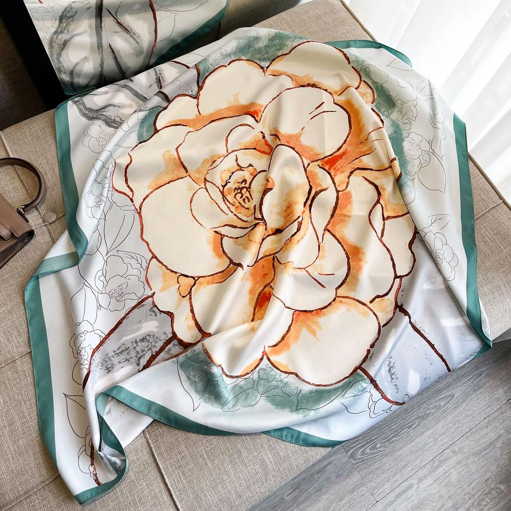 New 30 Colors Twill Silk Scarf Women 90cm Square Hijab Shawls And Wraps Female Foulard Headkerchief Elegant Floral Lady Bandana