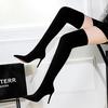 Европейская и американская мода простые зимние женские сапоги тонкий каблук высокий каблук замша сексуальные клубные тонкие сапоги до колена