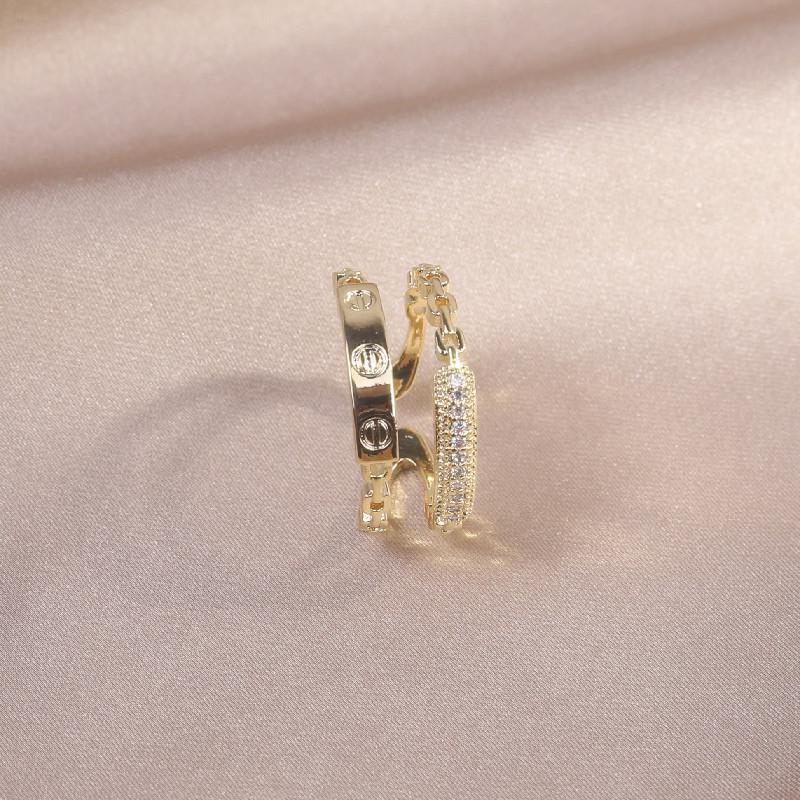 Корейская распродажа, модные ювелирные изделия, 14-каратное настоящее позолоченное кольцо с цирконом ААА, двухслойное регулируемое кольцо, элегантное женское повседневное дикое кольцо