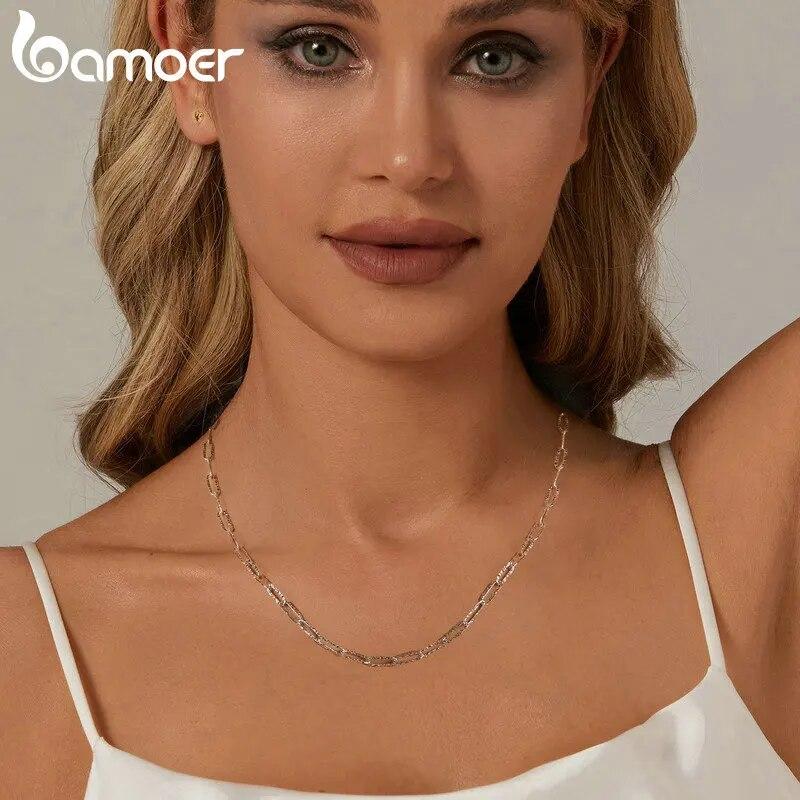 Bamoer, стерлинговое серебро 925 пробы, в стиле панк, штабелируемое базовое звено цепи, ожерелье с квадратной пряжкой для женщин, вечерние ювелирные изделия