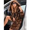 2024 New Women's Character Elegant Splicing Loose Commuting Medium-length Nightclub Mink Medium-length Black Belt Warm Luxury Imitation Mink Hair Coat