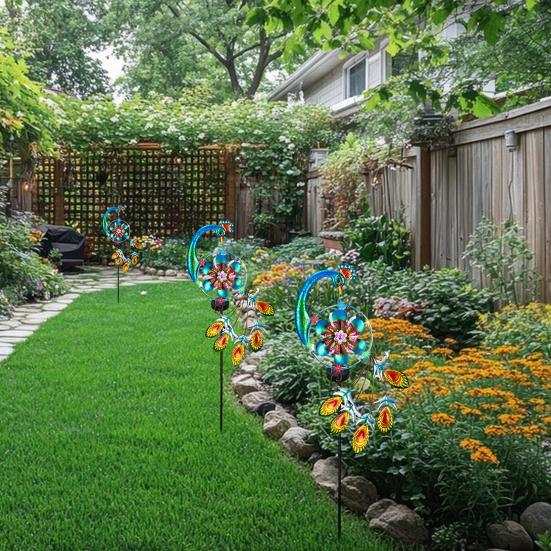 1/2 шт. Павлиньи солнечные уличные фонари Автоматическое включение/выключение Водонепроницаемые Легко установить Металлические садовые ветряные вертушки Многоцветная вращающаяся ветряная мельница