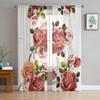 Rose Flowers Retro Sheer Curtains for Living Room Transparent Tulle Window Treatments Bedroom Kitchen Home Decor Veil Drapes