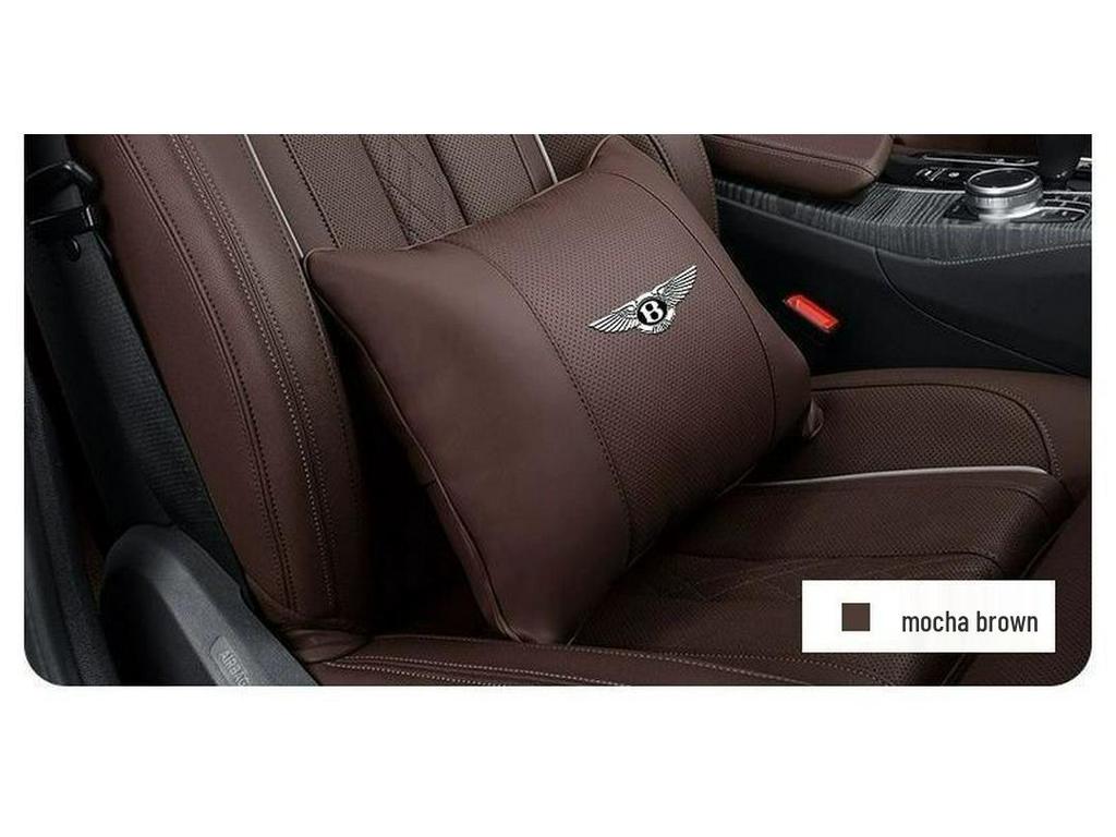 Genuine Leather Headrest, Lumbar Support, and Neck Pillow for Bentley Continental, Bentayga, Flying Spur, and Mulsanne Interiors.