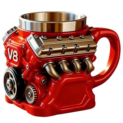 Кофейная кружка на тему двигателей V8 Ручная работа Кофейная чашка Для любителей автомобилей Забавная 3D Кружка большого объема для чая и горячих напитков Для дома и офиса