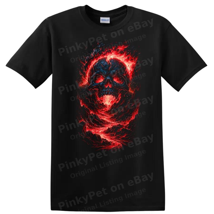 Skull Horror Fire Design T Shirt Creative Art Graphic Tee for Halloween
