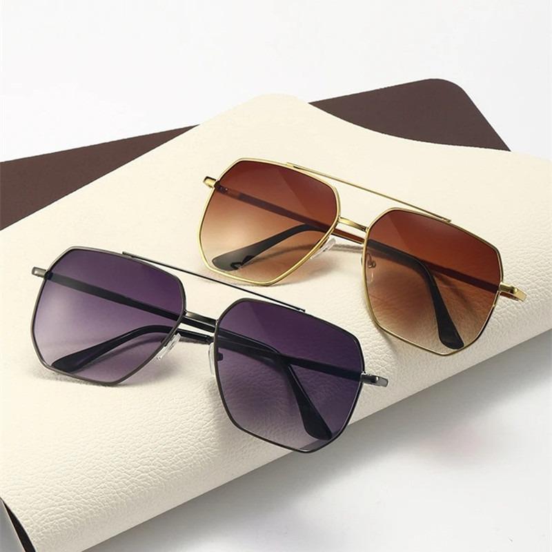 Новые солнцезащитные очки-пилоты для мужчин, модные, ретро, с двойной перекладиной, металлические, женские, UV400, мужские, трендовые продукты, оттенки