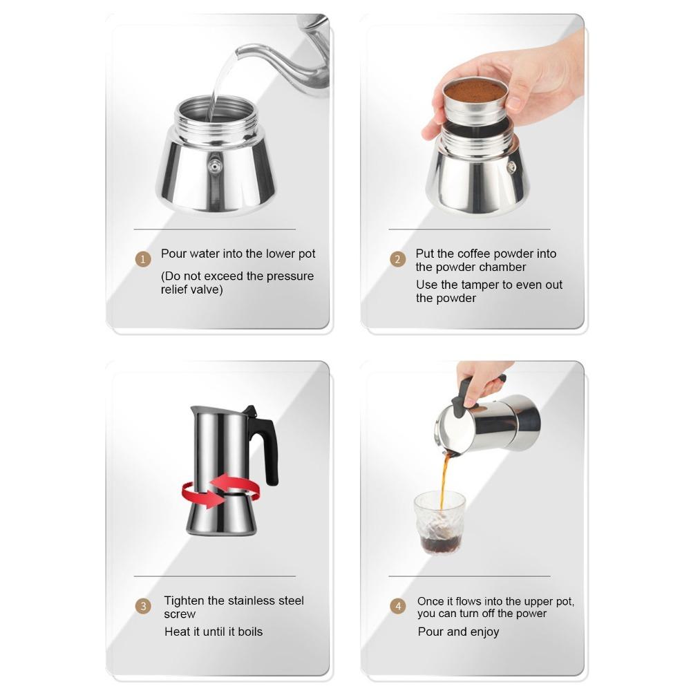 Silver Moka Pot Stainless Steel Stovetop Espresso Maker Stovetop Moka Pot Coffee Making