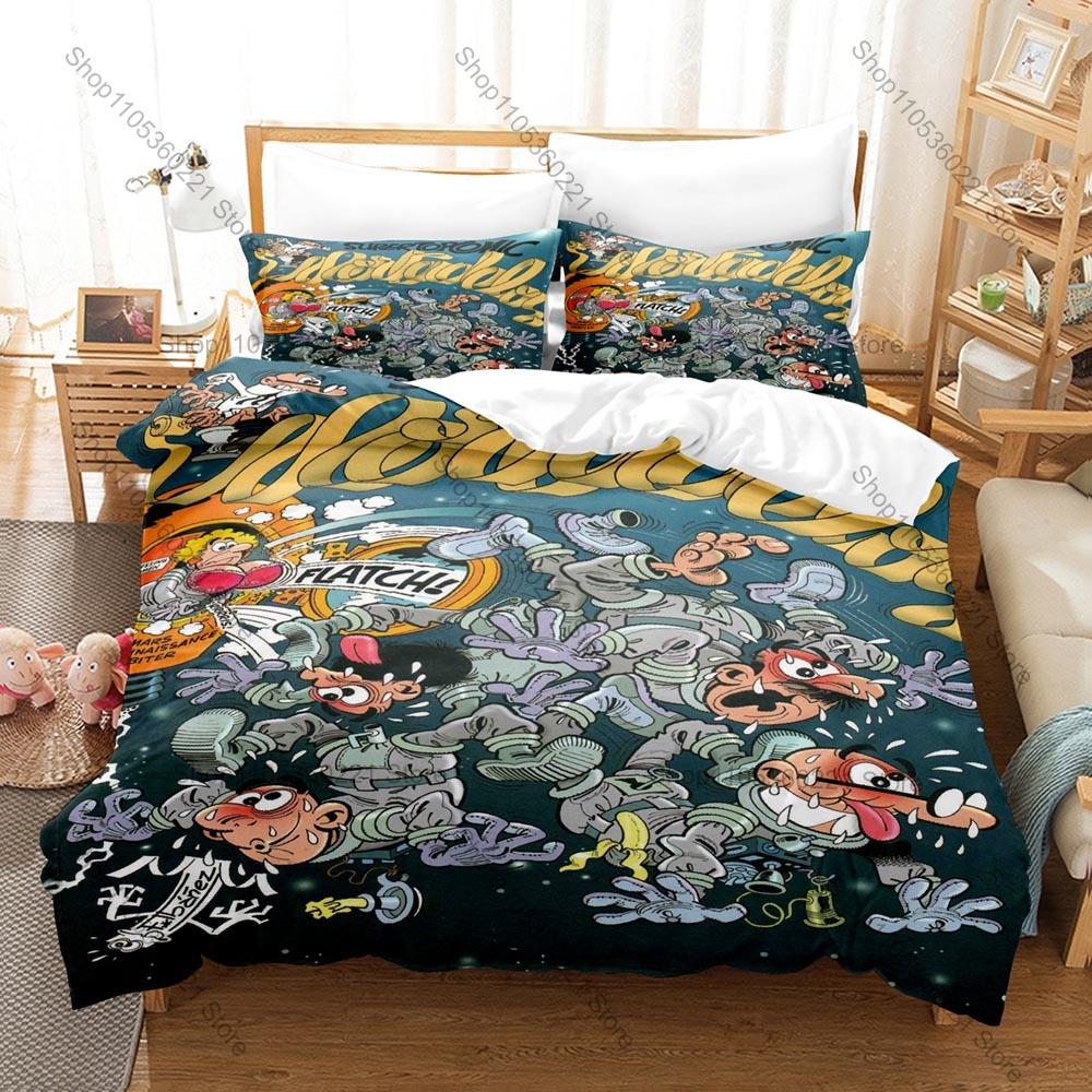 3 In 1 Mortadelo Themed Bedding, Duvet Cover + Two Pillowcases, Retro Comic Art Print Soft Fabric Gift