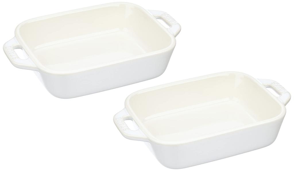 Staub Dish X 2P Set Ceramic Set Gratin Dish Oven Microwave Safe Japanese Dish "Rectangular (14 11cm) Ivory" [Authorized Product] 40508-169