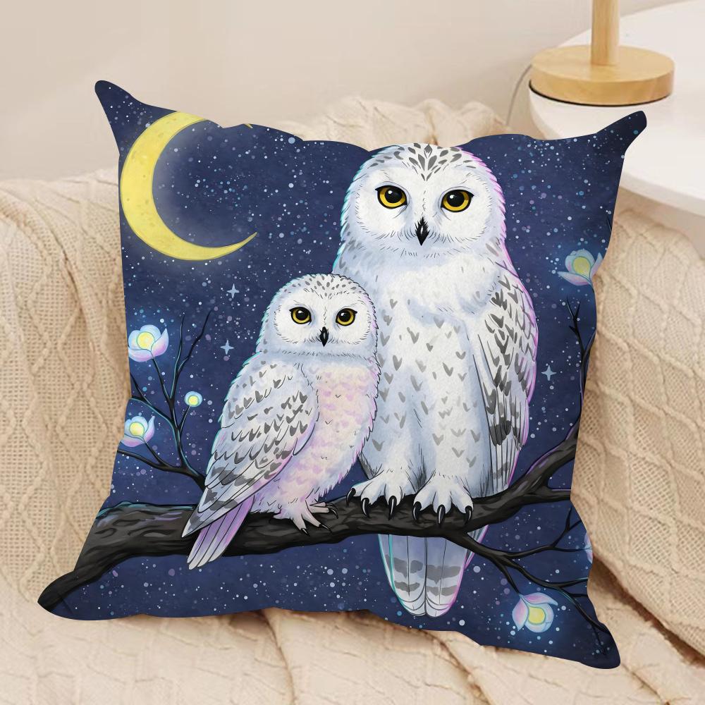 Owl Painting Cushion Cover Pillowcase Ultra Soft Skin Friendly Fabric Cloud Like Comfort Concealed Zipper