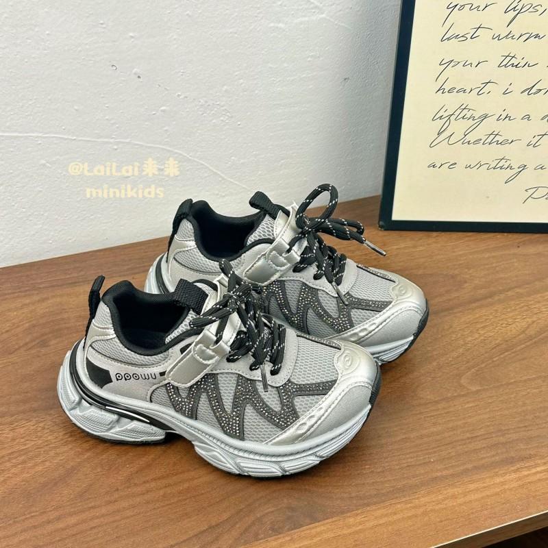 Youth style shoes Kids Chunky Sneakers Girls Boys Lightweight Breathable PU Sole Magic Tape Sport Shoes