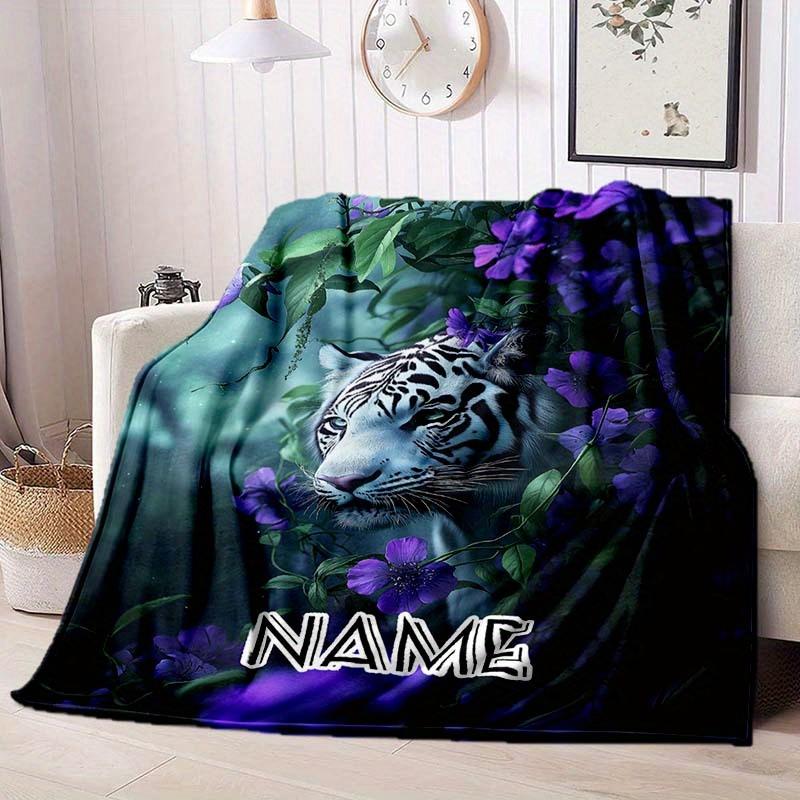 Flowers And Tigers Customize Your Name Blanket Warm Comfortable And Soft Blankets Are Suitable For Home Lunch Break Blanket Office Sofa Sofa Gift To