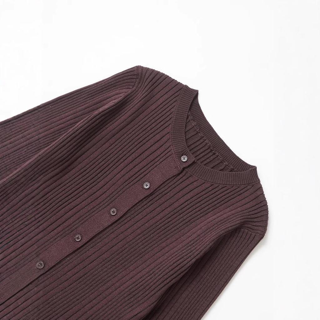 2025 Spring Women's European & American Ribbed Crew Neck Long Sleeve Knitted Cardigan