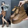 Fashion Boots Autumn Doing Old Letters Lapel Lace-up Boots Wipe Color Thick Bottom Short Boots Motorcycle Boots Women