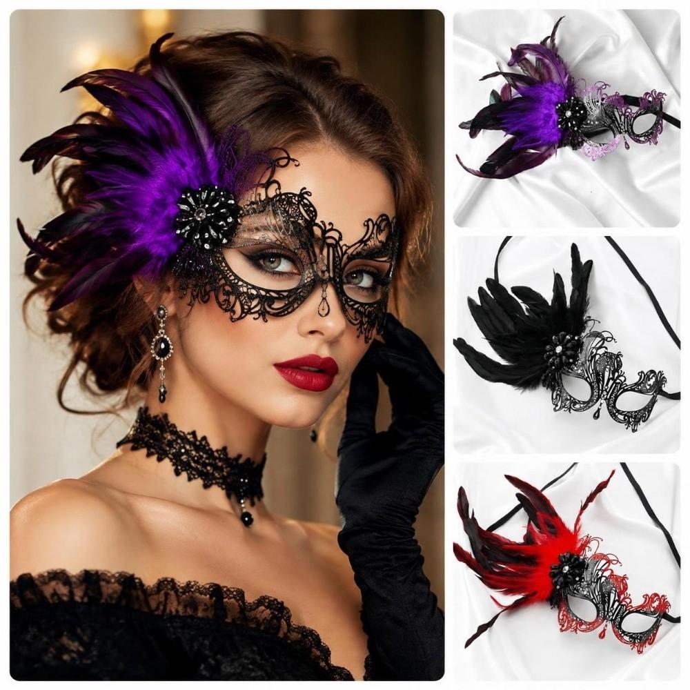 Feather Venetian Antique Mask Adjustable Fit Carnival Masquerade Mask Women