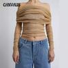 Women's Spring Sexy Slim Shoulder Mesh Breathable Temperament Top