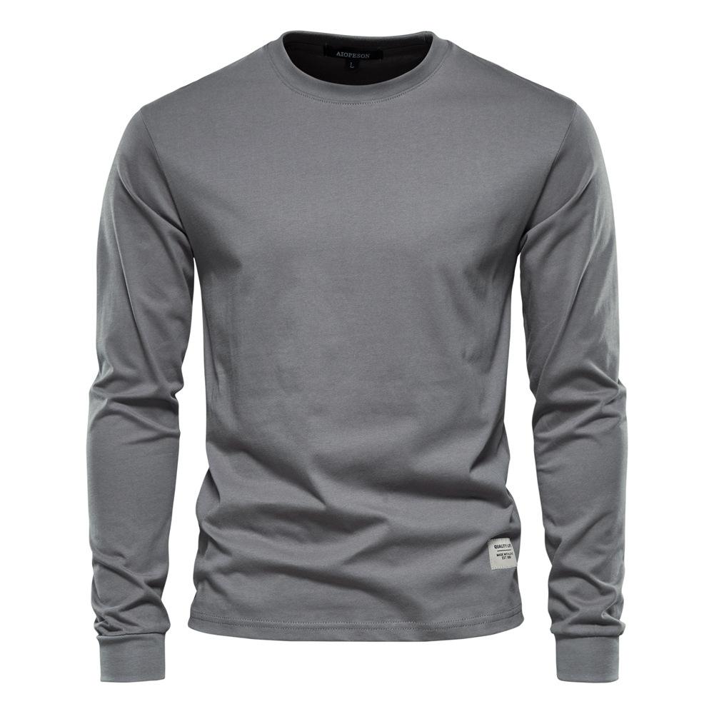 Autumn Trendy Long-Sleeved New European Size Men'S Solid Color Long-Sleeved Top High Street Men'S Hong Kong Style With Pure Cotton T-Shirt