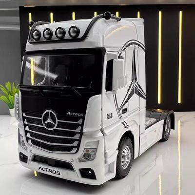 1:36 Моделей грузовиков-трейлеров Actros из сплава, игрушки, литая машина, открывающиеся двери, звук, свет, резиновые шины, миниатюрные транспортные средства, детские подарки
