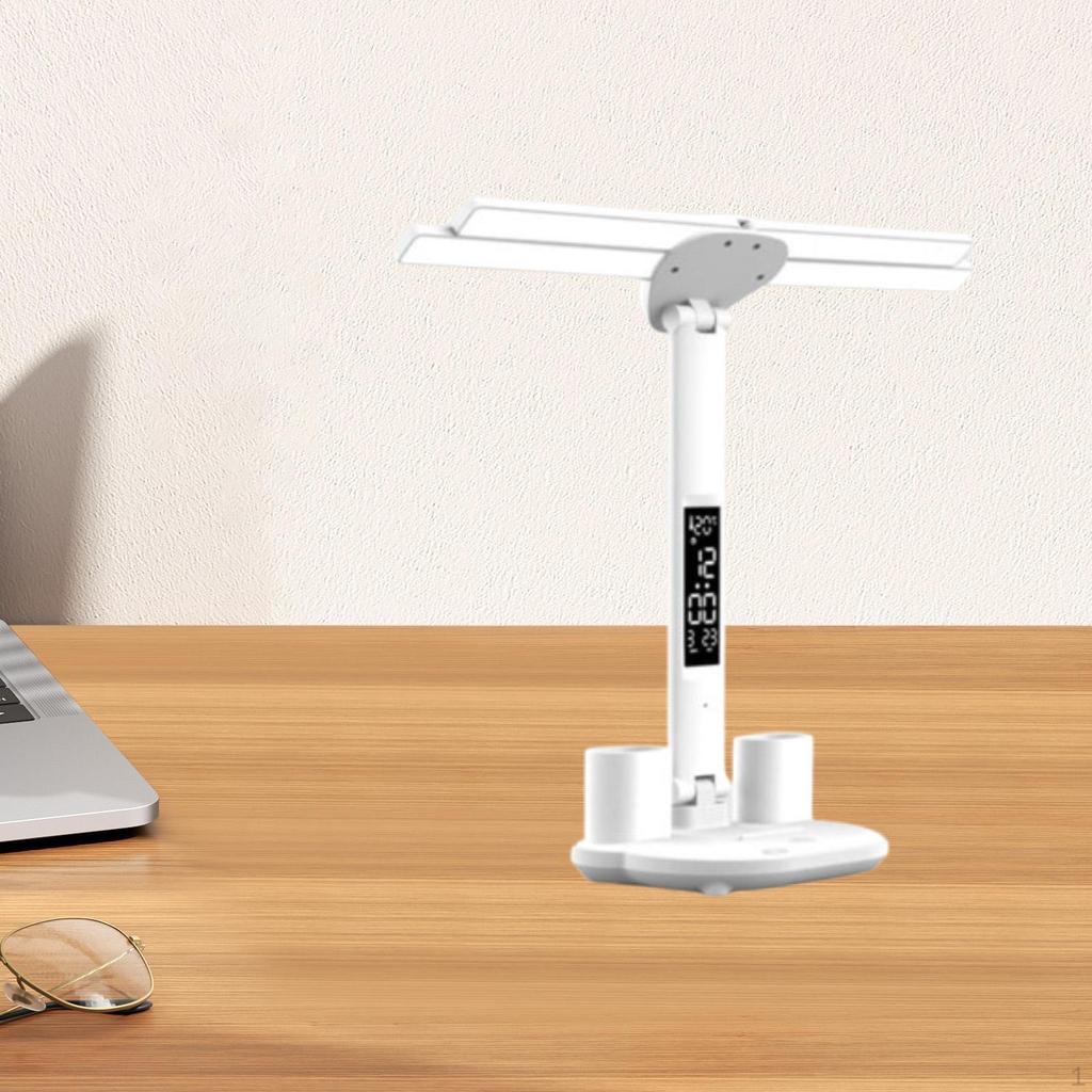 Светодиодная настольная лампа USB, регулируемая мастерская с временем, датой, температурой, затемняемым столом для видео