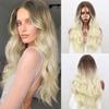 Синтетический длинный волнистый парик Ombre Светло-русый платиновый длинный волнистый парик средней части волос Натуральные парики для косплея