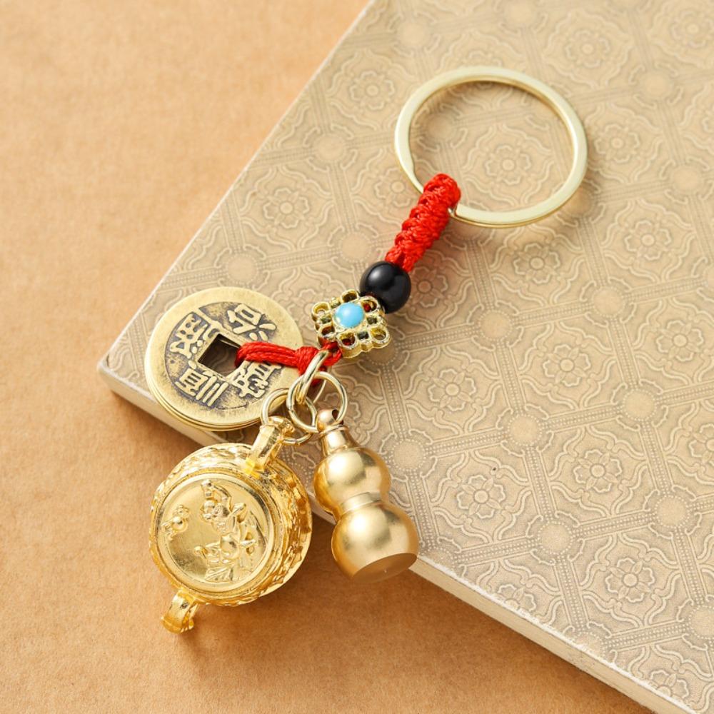 Латунные монеты в китайском стиле, кулон на удачу, медный брелок для ключей от машины, украшение на рюкзак