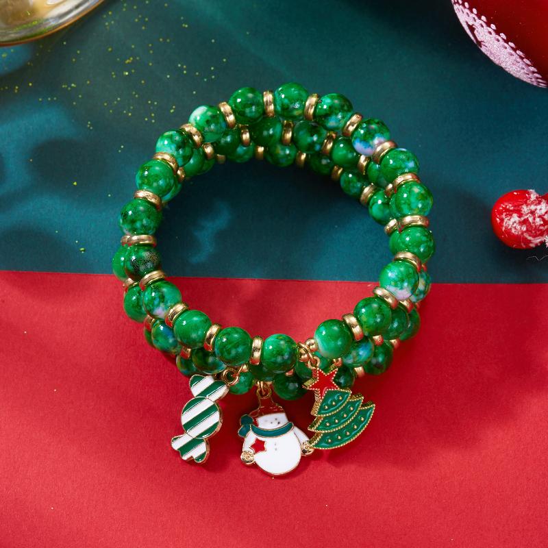 Delightful Christmas Tree Snowman Bracelet Set For Women Delicate Santa Elk Snowflake Stacking Bracelet Jewelry Accessories