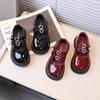 Children Leather Shoes for Spring Wine Red Black Elegant Girl's Mary Janes Chunky Hook-loop Beautiful Comfy Kids Shoe