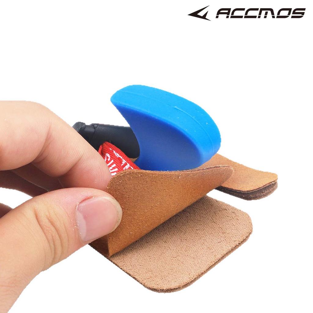 ACCMOS Double Layer Cowhide Archery Finger Tab Adjustable Finger Guard for Recurve Compound Bow Target Shooting Hunting 5