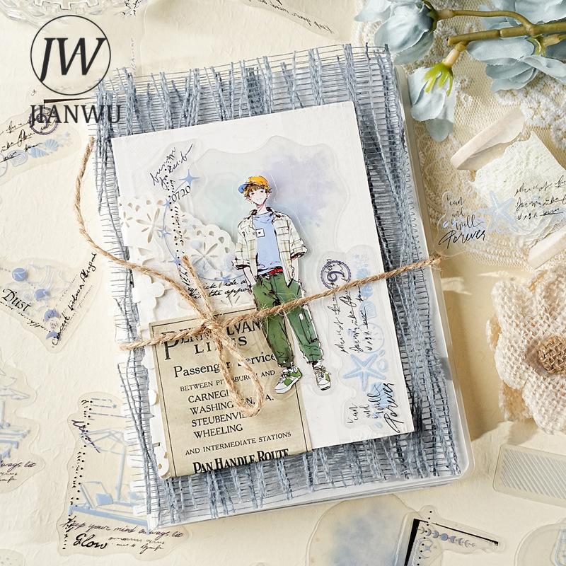 JIANWU Poetry Ink Stain Series Vintage Plant Butterfly Border Landscape Material Collage PET Sticker Creative Journal Stationery