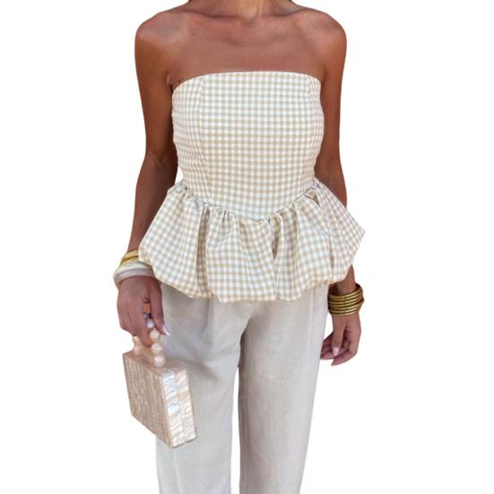 Женские топы бандо без бретелек с эластичной резинкой сзади и пышной юбкой-лепестком, дизайнерские майки для вечеринок, уличной фотографии, жилет для повседневной носки