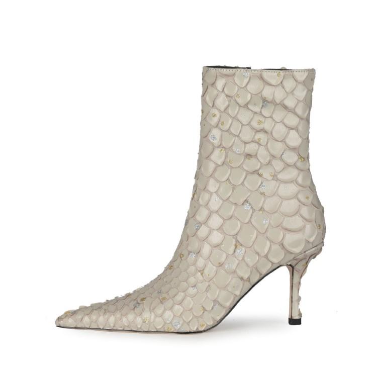 Мода 2025 Новые Большие Размеры 45 Осень Зима Женские Короткие Ботинки 6.5см Высокий Каблук Короткий Плюш Черный Красный Змеиный Ботильоны Бренд Женская Обувь